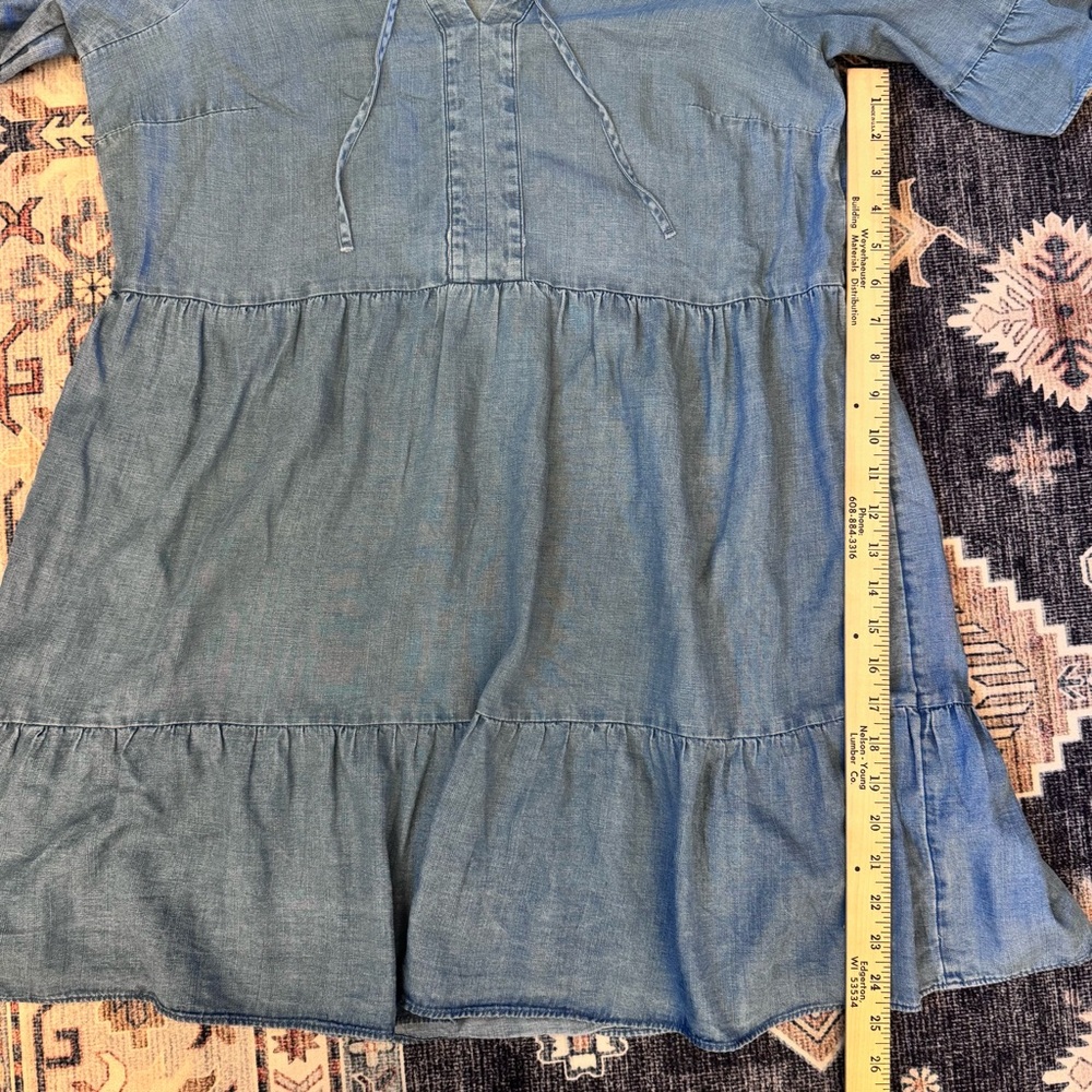 LOFT Linen Blend Blue Denim Tiered Short Sleeve Dress Size Large - Picture 8 of 9